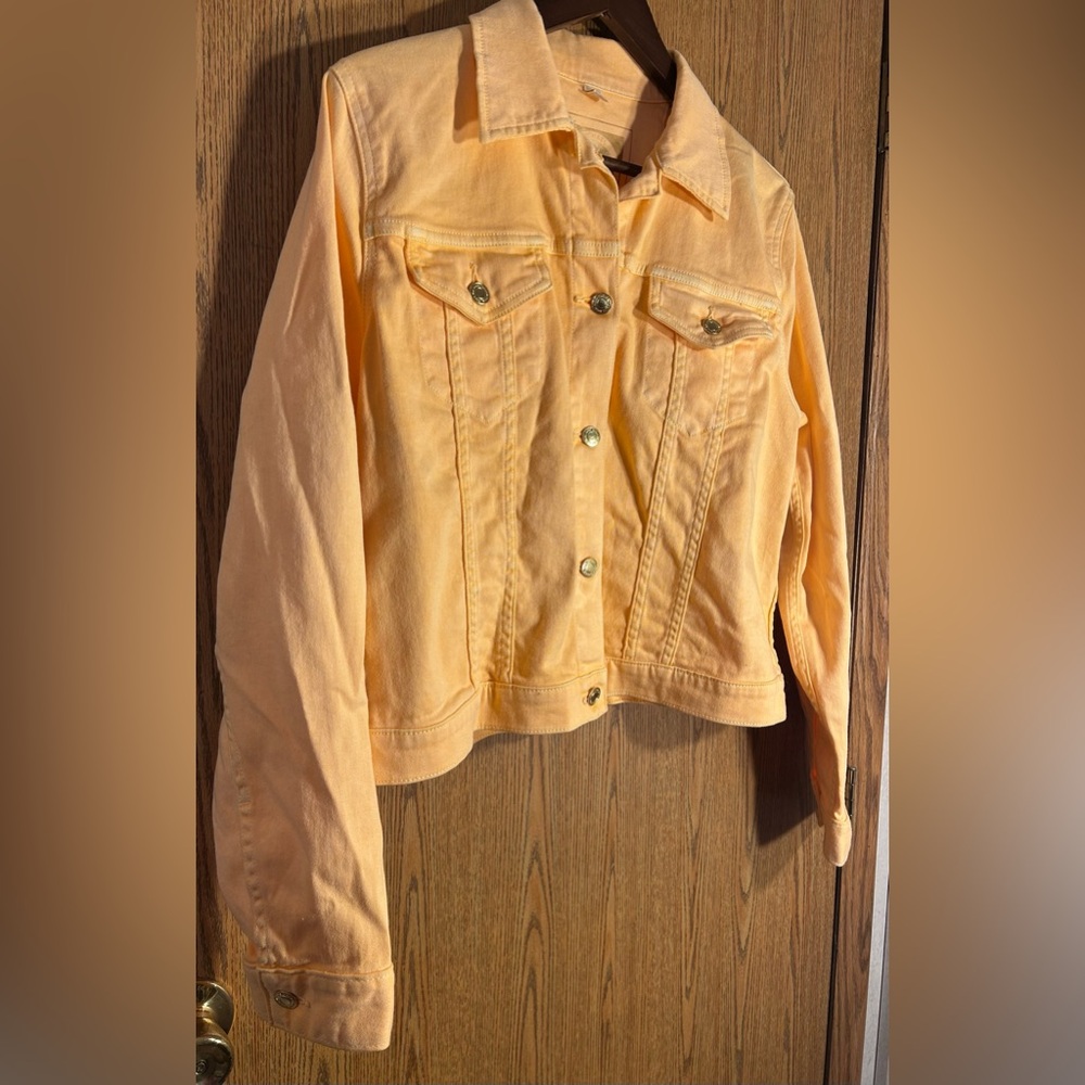 Michael Kors Faded Orange Denim Jacket w/ Gold Hardware - Picture 2 of 6